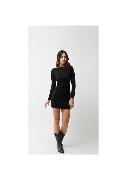 240827S-UZUN Kollu,belı Pencereli ,mini Elbise modelleri