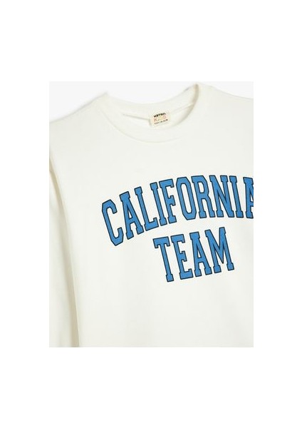 Slogan Baskılı Sweatshirt Bisiklet Yaka Uzun Kollu Şardonlu