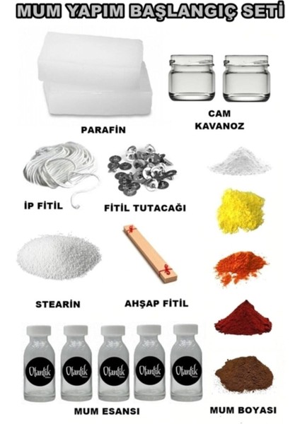Mum Yapım Seti, Başlangıç Mum Seti, 1kg Kokulu Parafin,fitil,mum Çıtçıtı,ahşap Fitil,kavanoz,steari fiyatları