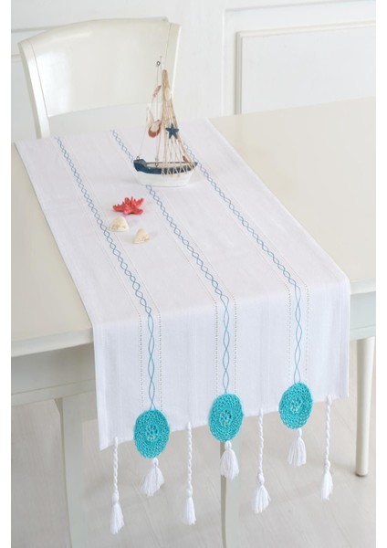 Beyaz Ajurlu Işlemeli Motifli 50X130 cm Runner