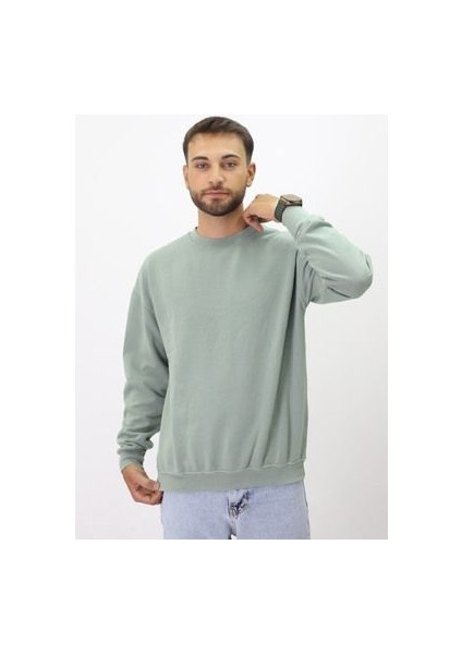 Eskitme Desenli Unisex Sıfır Yaka Sweatshirt