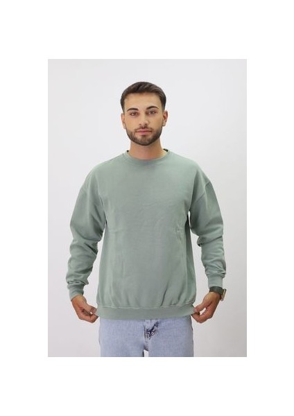 Eskitme Desenli Unisex Sıfır Yaka Sweatshirt fırsatları
