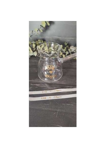 Isimli Cezve Baskılı Cezve ve Kurdale-Kişiye Özel Cezve-Nişan Damat Cezvesi-Söz Cezvesi-Cam Cezve