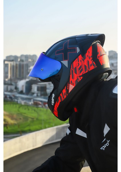 Rapıd 2 Ra Xtreet Mat Siyah-Kırmızı Kask+Spoıler