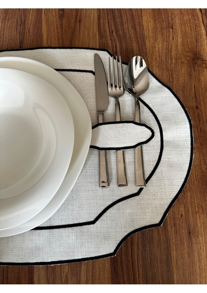 6 Adet Siyah Renk Nakışlı Kaşıklıklı Oval Amerikan Servis Supla modelleri