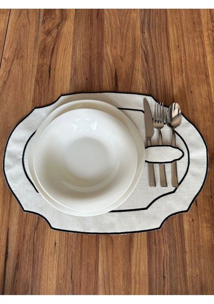 6 Adet Siyah Renk Nakışlı Kaşıklıklı Oval Amerikan Servis Supla fırsatları