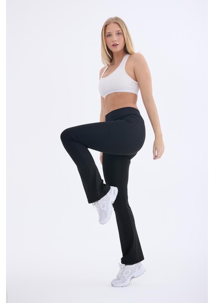 Kadın Siyah Yüksek Bel Toparlayıcı Çift Cepli Ispanyol Paça Tayt Bootcut modelleri
