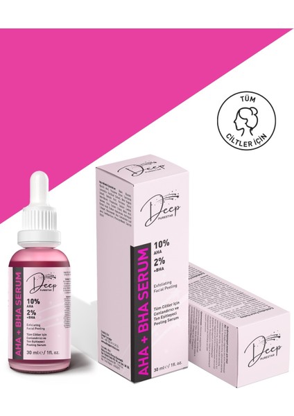 Aha & Bha Canlandırıcı & Cilt Tonu Eşitleyici Peeling Cilt Serumu 30 ml Aha 10% + Bha 2%
