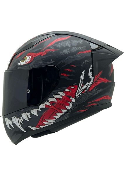 Rapıd 2 Race Kaıju Mat Siyah-Kırmızı Kask(Siyah Şeffaf Cam Spoıler)