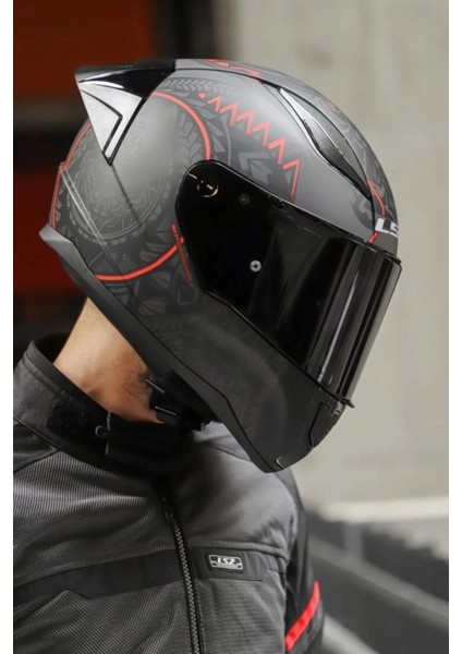 Rapid Takaroa Mat Siyah-Kırmızı Kask Siyah Vizörlü Race Siperlikli