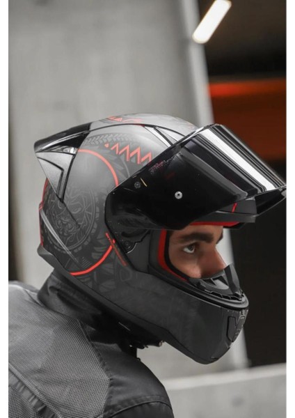 Rapid Takaroa Mat Siyah-Kırmızı Kask Siyah Vizörlü Race Siperlikli fırsatları