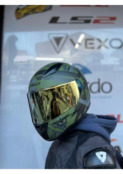 Rapıd 2 Thunder Bırds Mat Yeşil-Siyah-Gri Kask - Gold Vizör