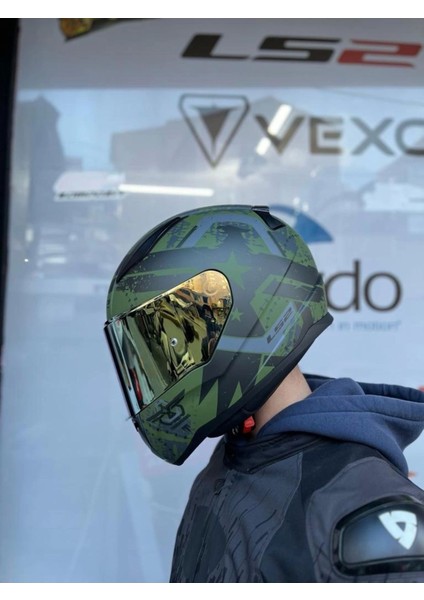 Rapıd 2 Thunder Bırds Mat Yeşil-Siyah-Gri Kask - Gold Vizör modelleri