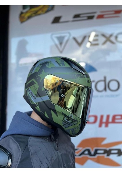 Rapıd 2 Thunder Bırds Mat Yeşil-Siyah-Gri Kask - Gold Vizör fırsatları