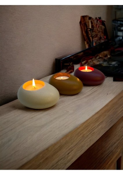 Three Drops Minimal Dekoratif Beton Tealight Mumluk 3'lü Set