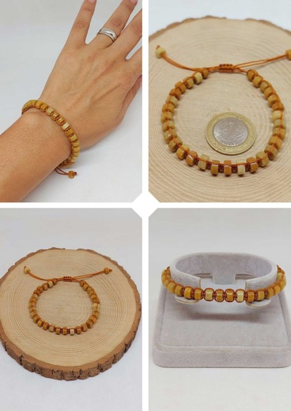 Akik Taşı Rondela Kesim Makrome Tasarım Bileklik (49352)