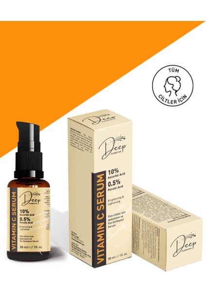 C Vitamini Aydınlatıcı ve Ton Eşitleyici Cilt Bakım Serumu %10 Ascorbic Acid & Ferulic Acid %0,5