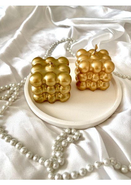 Gold Parlak Bubble 2’Li Set Hediyelik Dekoratif Mum Seti