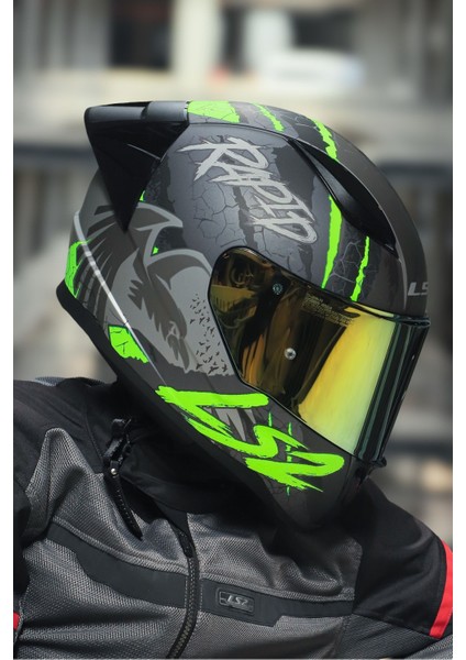 Rapıd Race Raven Mat Siyah-Gri-Neon Sarı Kask