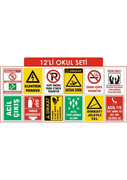 Okul Uyarı Levhaları Seti 12'li Paket