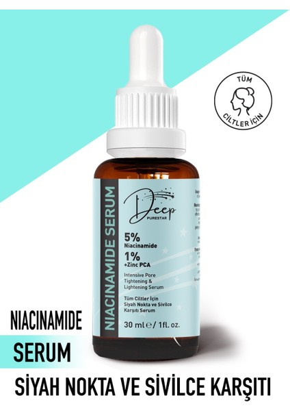 Siyah Nokta ve Sivilce Karşıtı Niacinamide Cilt Bakım Serumu 30 ml Nniacinamide 5% & Zinc Pca 1%