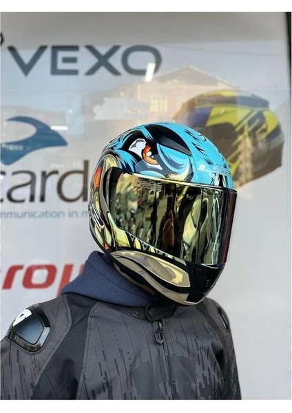 Rapıd 2 Neo Mavi-Mor Kask Gold Vizör -Mtn1