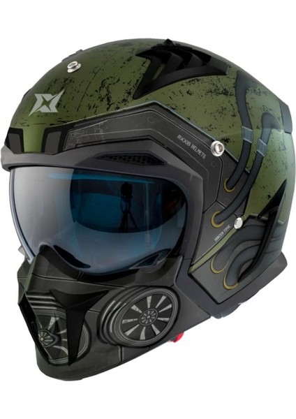 Hunter C6 Matt Green Çift Vizörlü Motosiklet Kaskı Çıkarılabilen Fonksiyonel Çene modelleri