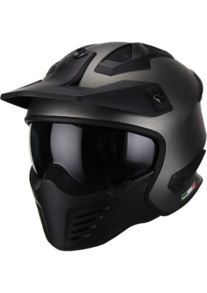 726 x Tokyo Mat Tıtanıum Gri Çene Çıkan Kapalı Motosiklet Kask