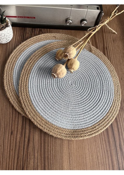 Karnaval Bordürlü Gri Jüt Amerikan Servis 4'lü Örme Hasır Supla fiyatları