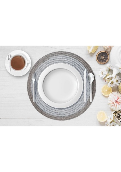 Karnaval Bordürlü Gri Jüt Amerikan Servis 4'lü Örme Hasır Supla indirimleri