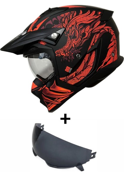 Hunter Sv Onı B5 Matt Red Çift Vizörlü Çene Çıkabilen Model
