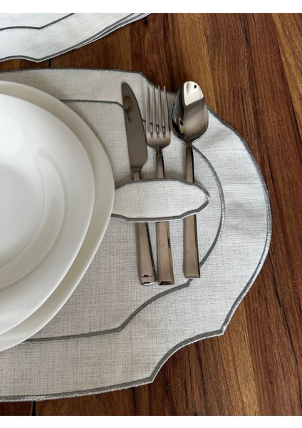 6 Adet Gümüş Renk Nakışlı Kaşıklıklı Oval Amerikan Servis Supla modelleri