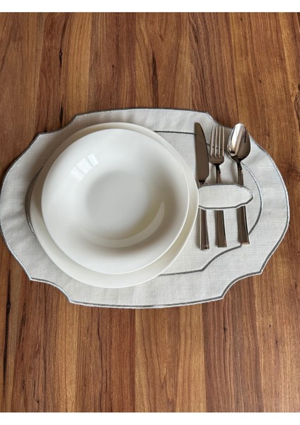 6 Adet Gümüş Renk Nakışlı Kaşıklıklı Oval Amerikan Servis Supla fırsatları