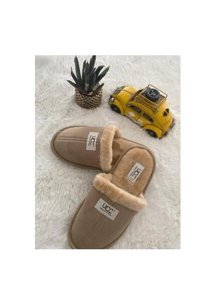 Kadın Kışlık Kürklü Ucc Kapalı Ev Terliği Bej fiyatları