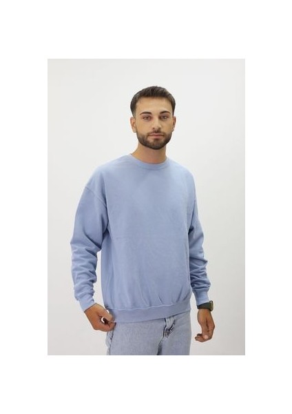 Eskitme Desenli Unisex Sıfır Yaka Sweatshirt fiyatları