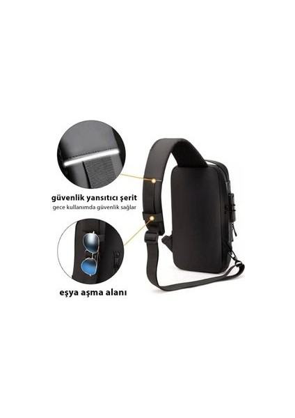 Arion USB Şarj Portlu ve Kilitli Omuz ve Göğüs Çantası modelleri