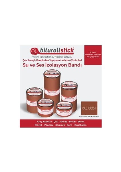 1.5 mm 30 cm Kırmızı 10MT. - Yapışkanlı Su Yalıtımı ve Ses Yalıtım Bandı