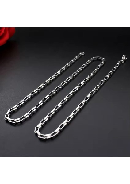 Dikdörtgen Çelik Gümüş Renk Ünisex Kolye