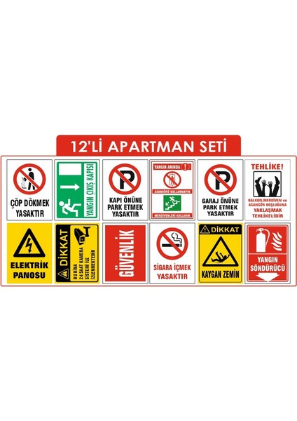 Apartman Uyarı Levhaları Seti 12'li Paket fiyatları