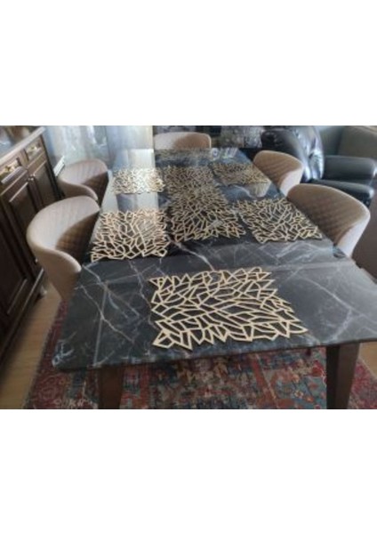 Suni Deri Runner ve 8 Li Amerikan Servis Seti Yaprak Desen Gold Renk fiyatları