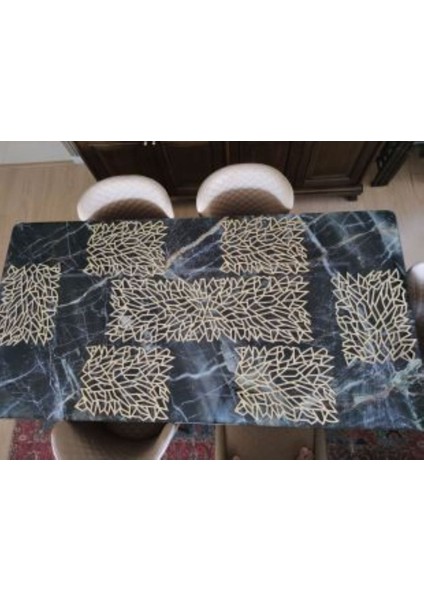 Suni Deri Runner ve 8 Li Amerikan Servis Seti Yaprak Desen Gold Renk modelleri