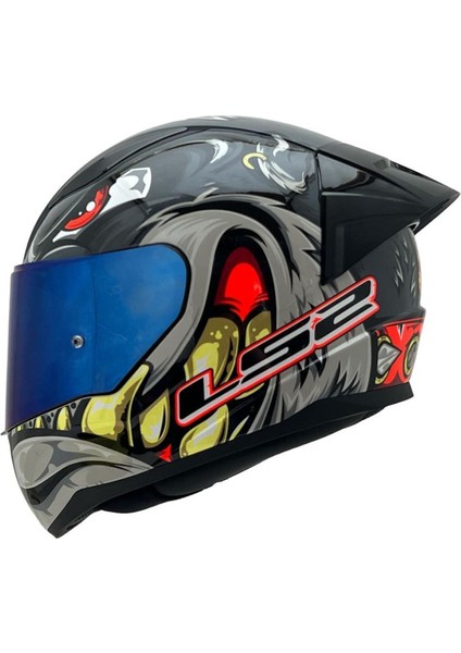 Rapıd 2 Spox Gri-Kırmızı Kask Mavi Cam+Spoiler