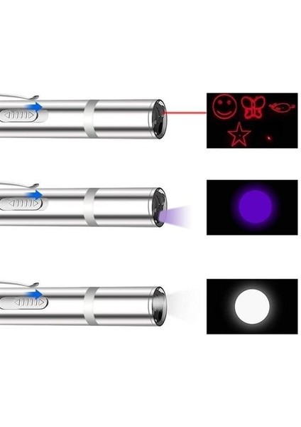 Buffer® USB Ile Şarj Edilebilen 3ın 1 Kırmızı Işık +Beyaz LED Meşale Işık + Uv El Feneri Kedi Lazeri