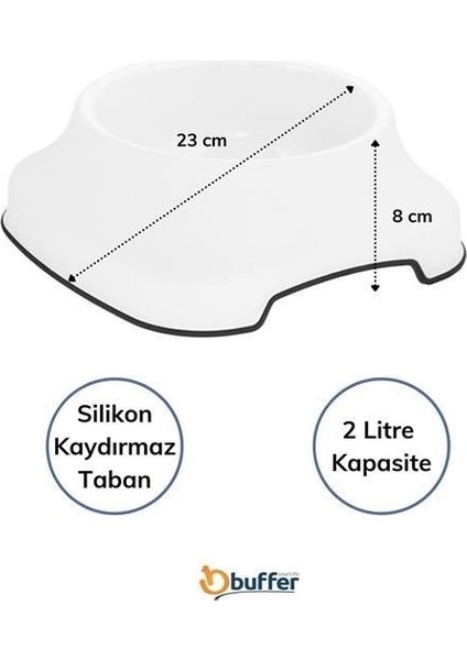 Buffer® Silikon Kaydırmaz Taban Plastik Kedi ve Köpek Mama ve Su Kabı 2 L