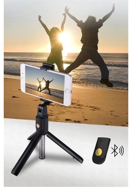 Buffer® Sabitlenebilir Cep Telefon Tutucu  Ayarlanabilir Taşınabilir 3 Ayaklı Tripod Selfie Çubuğu