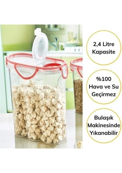 Buffer® Kilitli Kapaklı Contalı Hava,su Sıvı Geçirmez 2,4 Litre Erzak Saklama KABI-SA590