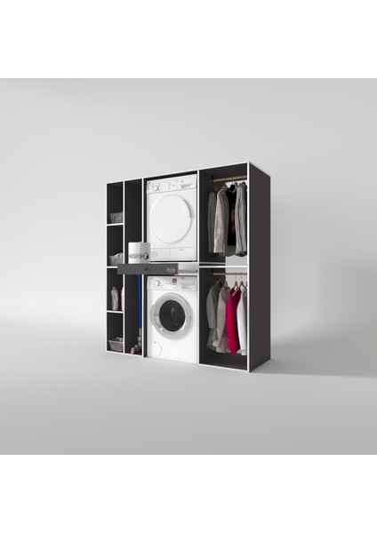 Kenzlife çamaşır-kurutma makinesi dolabı ve giysi dolabı çekmeceli hattab sol raf gri 187*160*60 banyo fiyatları