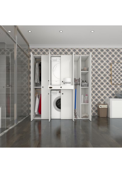 Kenzlife çamaşır-kurutma makinesi dolabı ve giysi dolabı çekmeceli ebuzermdf sağ raf byz 187*160*60 % 100 FULL MDF