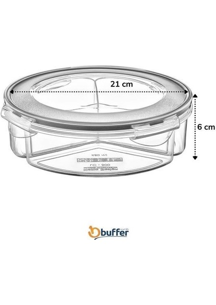 Buffer® 3 Bölmeli Sızdırmaz Contalı Kilitli Kapaklı 1,35 Litre Yuvarlak Erzak Saklama Kabı LC-500