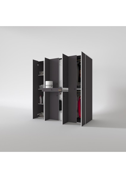 Kenzlife çamaşır-kurutma makinesi dolabı ve giysi dolabı çekmeceli ebuzer sol raf gri 187*160*60 banyo fiyatları